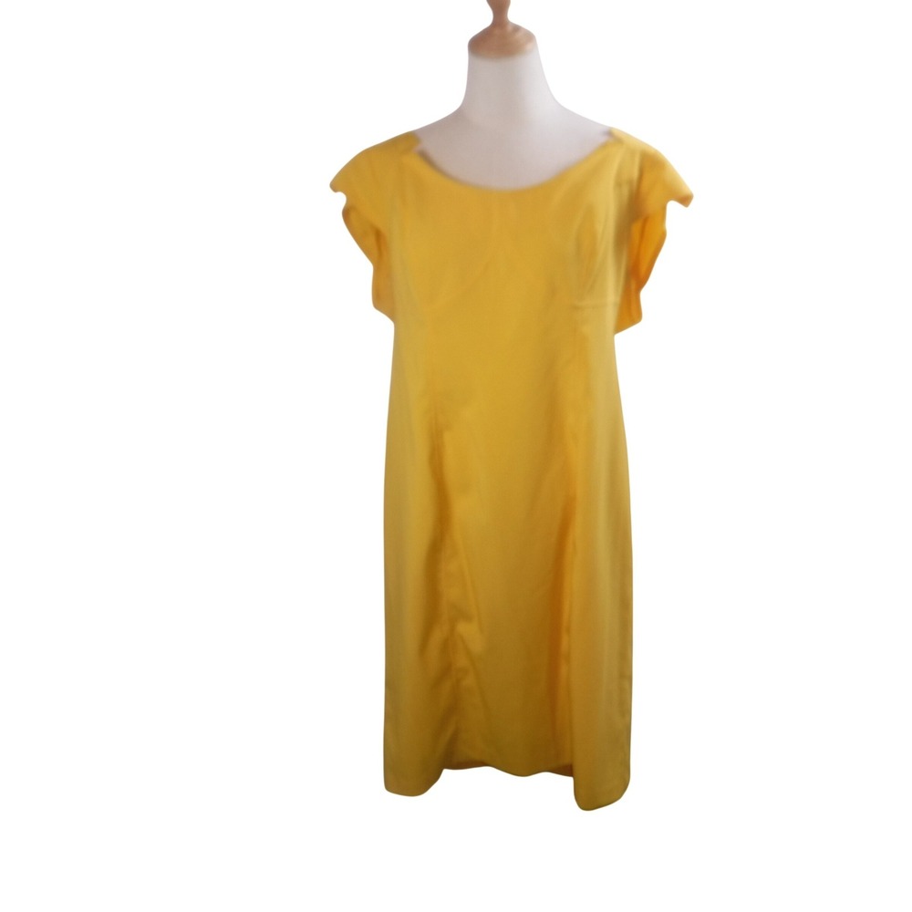 Metrostyle Yellow Cap Sleeve Sheath Dress Size 18 Scoop Neck Princess Seam